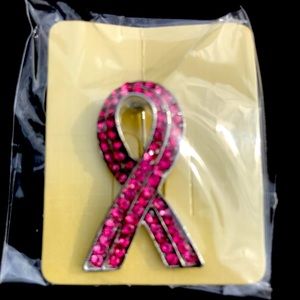 COPY - Pink Ribbon Rhinestone Breast Cancer Pin New In Package